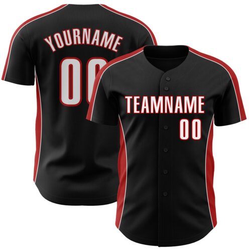 Pinstripe0473 Custom Black White-Red Classic Color Block Side Panel Stripe Authentic Baseball Jersey
