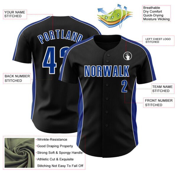 Custom Black Royal-White Classic Color Block Side Panel Stripe Authentic Baseball Jersey