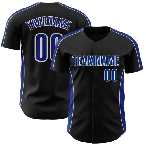 Pinstripe0474 Custom Black Royal-White Classic Color Block Side Panel Stripe Authentic Baseball Jersey