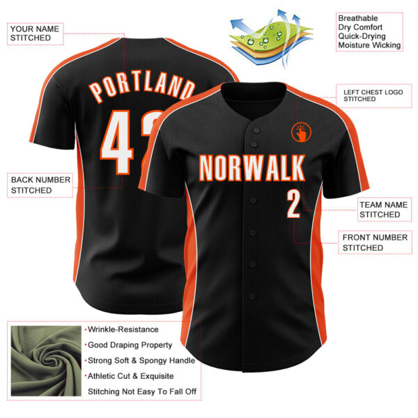 Custom Black White-Orange Classic Color Block Side Panel Stripe Authentic Baseball Jersey