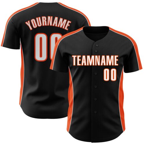 Pinstripe0475 Custom Black White-Orange Classic Color Block Side Panel Stripe Authentic Baseball Jersey