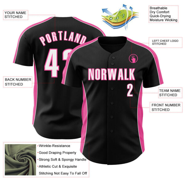 Custom Black White-Pink Classic Color Block Side Panel Stripe Authentic Baseball Jersey