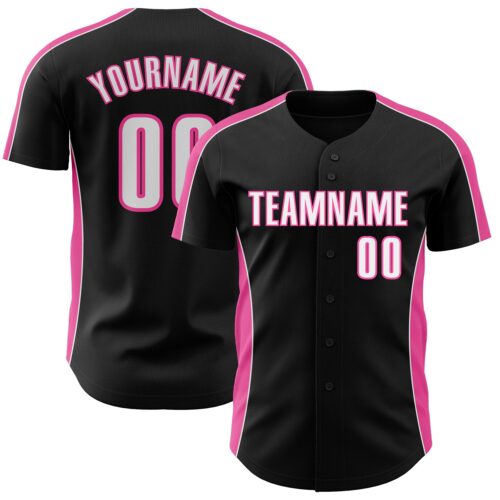 Pinstripe0476 Custom Black White-Pink Classic Color Block Side Panel Stripe Authentic Baseball Jersey
