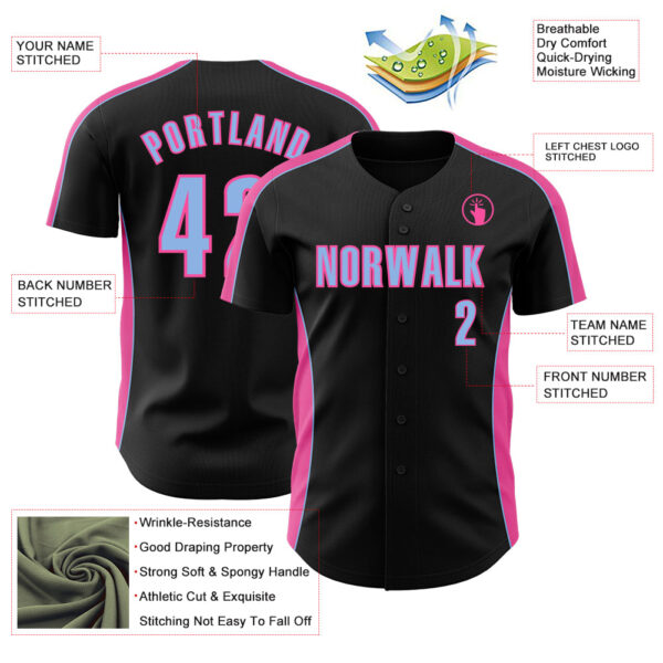 Custom Black Light Blue-Pink Classic Color Block Side Panel Stripe Authentic Baseball Jersey