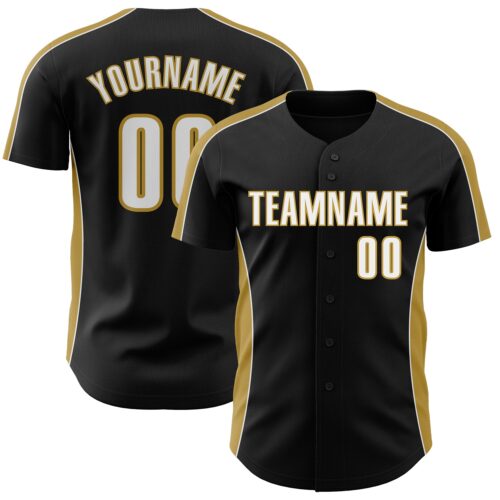 Pinstripe0479 Custom Black White-Old Gold Classic Color Block Side Panel Stripe Authentic Baseball Jersey