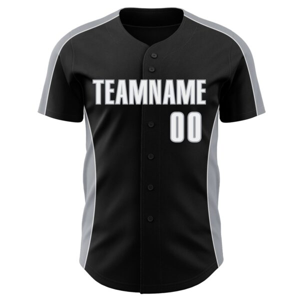 Custom Black White-Gray Classic Color Block Side Panel Stripe Authentic Baseball Jersey