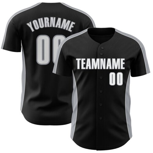 Pinstripe0480 Custom Black White-Gray Classic Color Block Side Panel Stripe Authentic Baseball Jersey