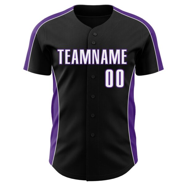 Custom Black White-Purple Classic Color Block Side Panel Stripe Authentic Baseball Jersey