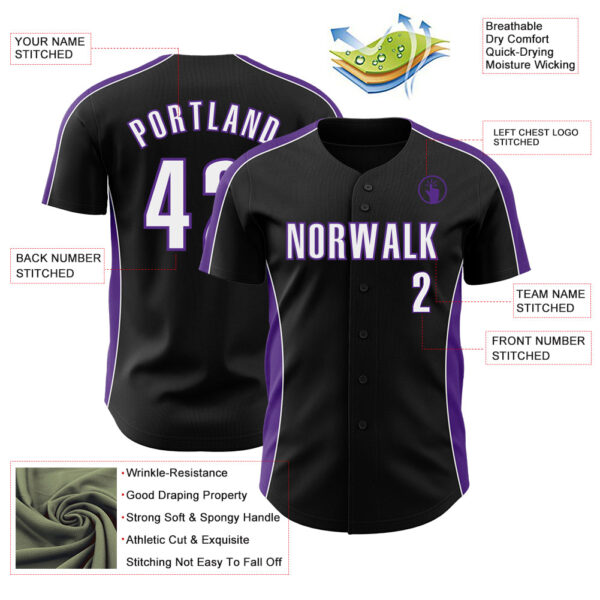 Custom Black White-Purple Classic Color Block Side Panel Stripe Authentic Baseball Jersey