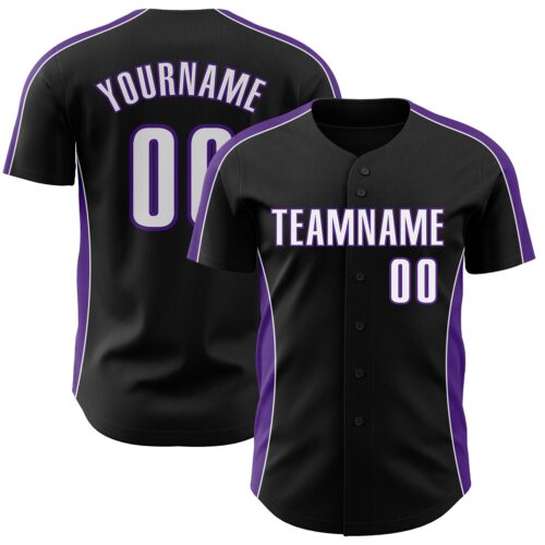 Pinstripe0481 Custom Black White-Purple Classic Color Block Side Panel Stripe Authentic Baseball Jersey