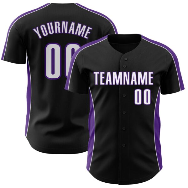 Custom Black White-Purple Classic Color Block Side Panel Stripe Authentic Baseball Jersey
