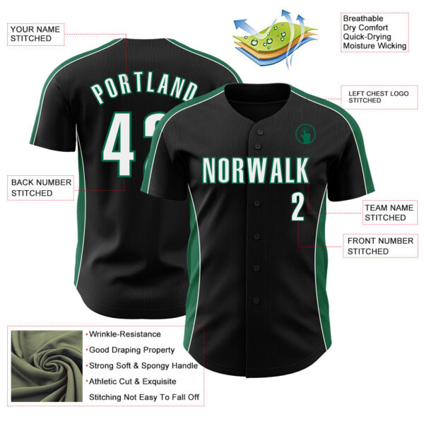 Custom Black White-Kelly Green Classic Color Block Side Panel Stripe Authentic Baseball Jersey