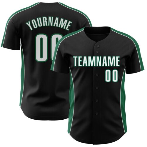 Pinstripe0483 Custom Black White-Kelly Green Classic Color Block Side Panel Stripe Authentic Baseball Jersey