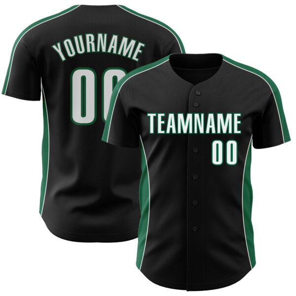 Custom Black White-Kelly Green Classic Color Block Side Panel Stripe Authentic Baseball Jersey