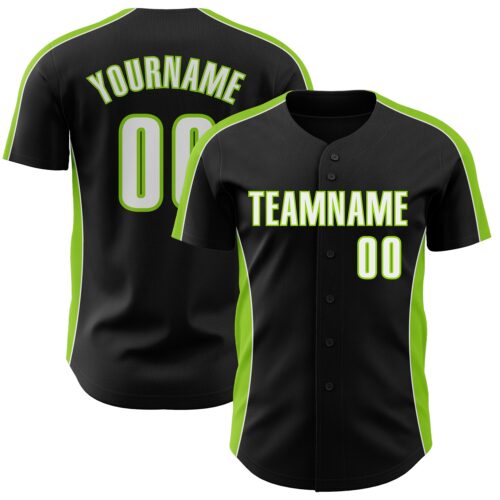 Pinstripe0487 Custom Black White-Neon Green Classic Color Block Side Panel Stripe Authentic Baseball Jersey