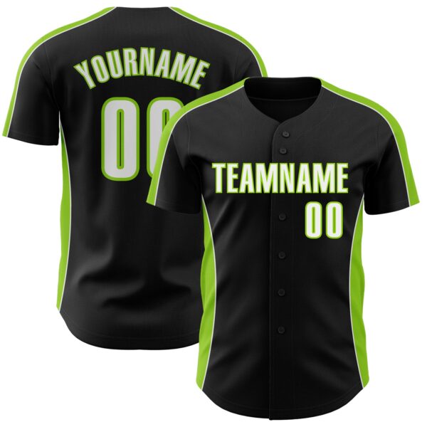 Custom Black White-Neon Green Classic Color Block Side Panel Stripe Authentic Baseball Jersey