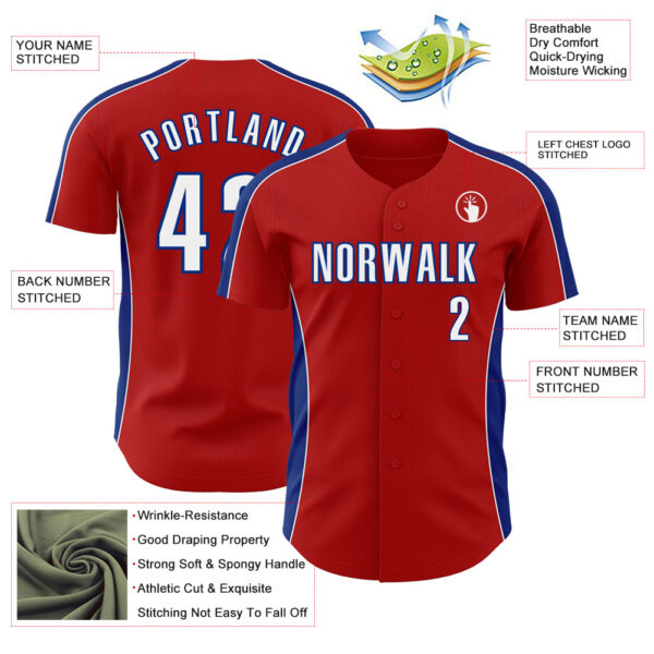 Custom Red White-Royal Classic Color Block Side Panel Stripe Authentic Baseball Jersey