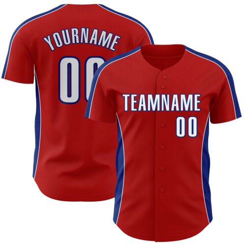 Pinstripe0488 Custom Red White-Royal Classic Color Block Side Panel Stripe Authentic Baseball Jersey