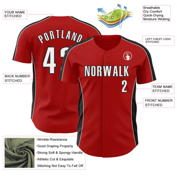 Custom Red White-Black Classic Color Block Side Panel Stripe Authentic Baseball Jersey