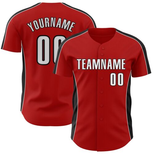 Pinstripe0490 Custom Red White-Black Classic Color Block Side Panel Stripe Authentic Baseball Jersey