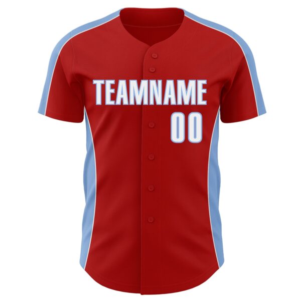 Custom Red White-Light Blue Classic Color Block Side Panel Stripe Authentic Baseball Jersey