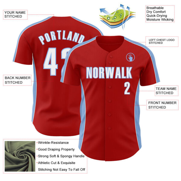 Custom Red White-Light Blue Classic Color Block Side Panel Stripe Authentic Baseball Jersey