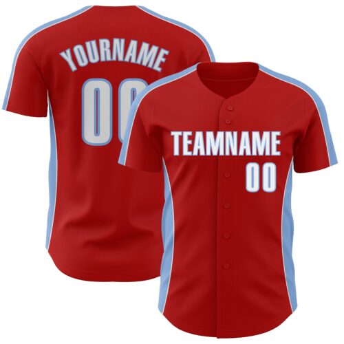 Pinstripe0494 Custom Red White-Light Blue Classic Color Block Side Panel Stripe Authentic Baseball Jersey