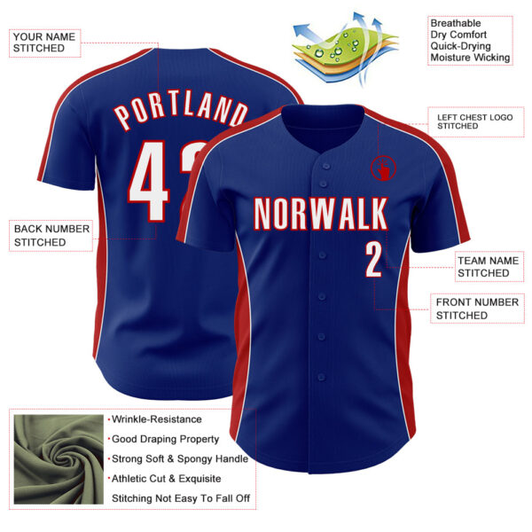 Custom Royal White-Red Classic Color Block Side Panel Stripe Authentic Baseball Jersey