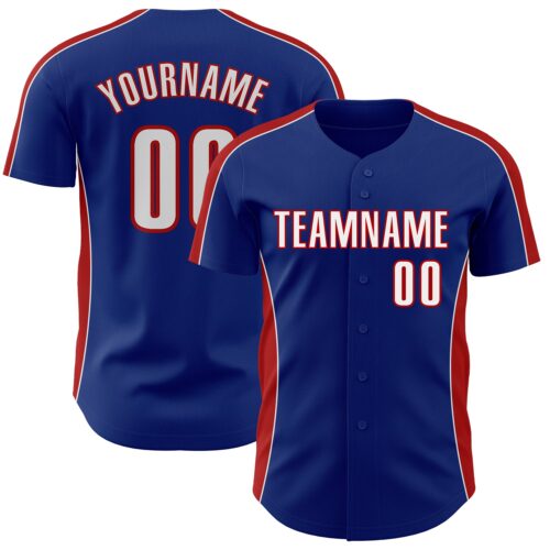 Pinstripe0496 Custom Royal White-Red Classic Color Block Side Panel Stripe Authentic Baseball Jersey
