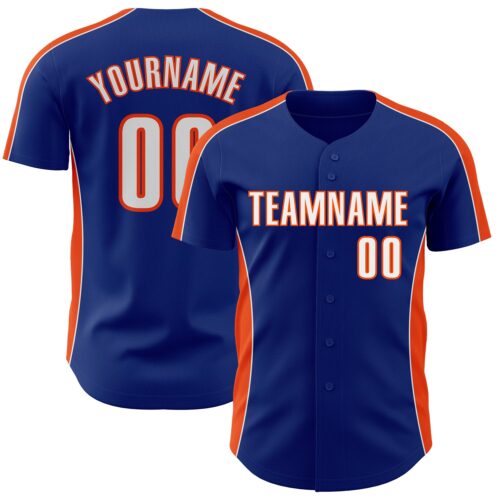 Pinstripe0498 Custom Royal White-Orange Classic Color Block Side Panel Stripe Authentic Baseball Jersey