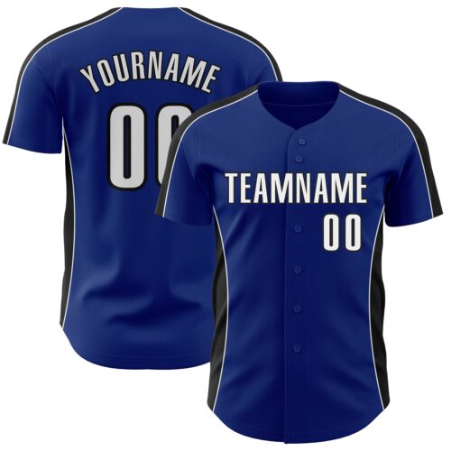 Pinstripe0499 Custom Royal White-Black Classic Color Block Side Panel Stripe Authentic Baseball Jersey