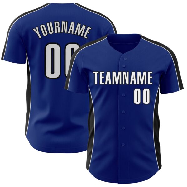 Custom Royal White-Black Classic Color Block Side Panel Stripe Authentic Baseball Jersey