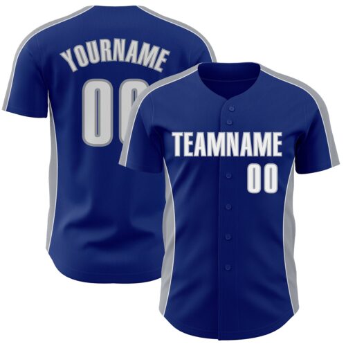 Pinstripe0501 Custom Royal White-Gray Classic Color Block Side Panel Stripe Authentic Baseball Jersey