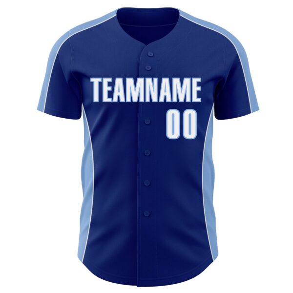 Custom Royal White-Light Blue Classic Color Block Side Panel Stripe Authentic Baseball Jersey