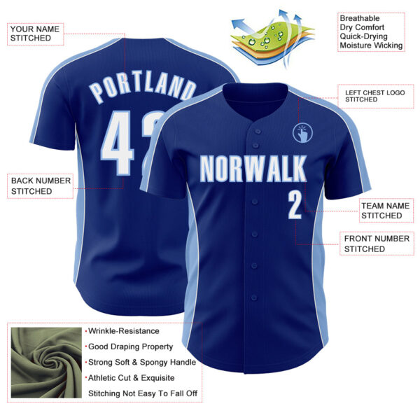 Custom Royal White-Light Blue Classic Color Block Side Panel Stripe Authentic Baseball Jersey
