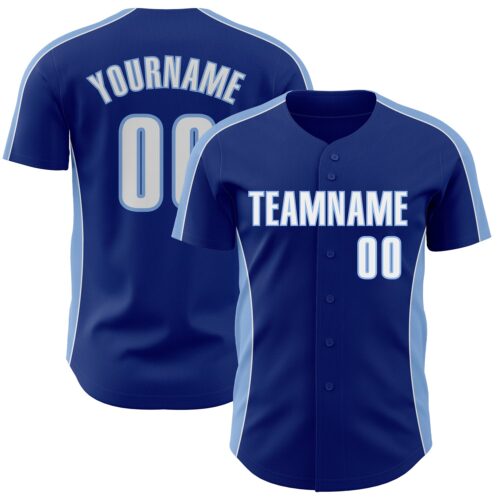 Pinstripe0502 Custom Royal White-Light Blue Classic Color Block Side Panel Stripe Authentic Baseball Jersey