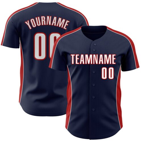Pinstripe0503 Custom Navy White-Red Classic Color Block Side Panel Stripe Authentic Baseball Jersey