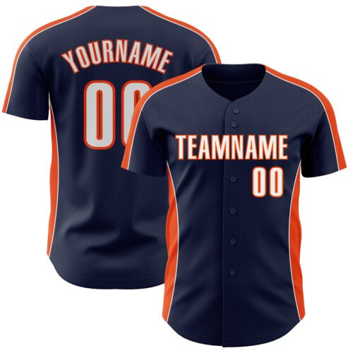 Pinstripe0504 Custom Navy White-Orange Classic Color Block Side Panel Stripe Authentic Baseball Jersey