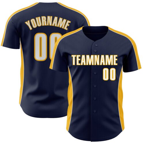 Pinstripe0506 Custom Navy White-Gold Classic Color Block Side Panel Stripe Authentic Baseball Jersey