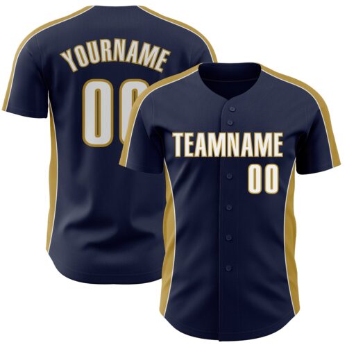 Pinstripe0507 Custom Navy White-Old Gold Classic Color Block Side Panel Stripe Authentic Baseball Jersey