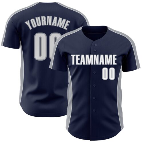 Pinstripe0508 Custom Navy White-Gray Classic Color Block Side Panel Stripe Authentic Baseball Jersey