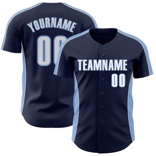Pinstripe0509 Custom Navy White-Light Blue Classic Color Block Side Panel Stripe Authentic Baseball Jersey
