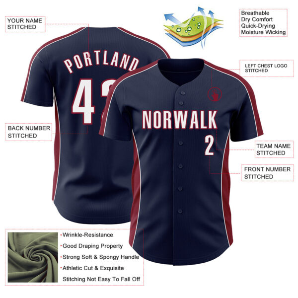 Custom Navy White-Crimson Classic Color Block Side Panel Stripe Authentic Baseball Jersey