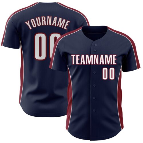 Pinstripe0510 Custom Navy White-Crimson Classic Color Block Side Panel Stripe Authentic Baseball Jersey