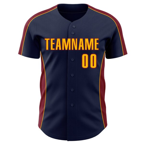 Custom Navy Gold-Crimson Classic Color Block Side Panel Stripe Authentic Baseball Jersey