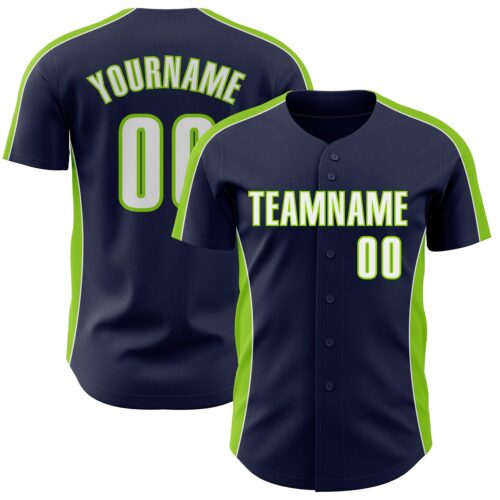 Pinstripe0513 Custom Navy White-Neon Green Classic Color Block Side Panel Stripe Authentic Baseball Jersey