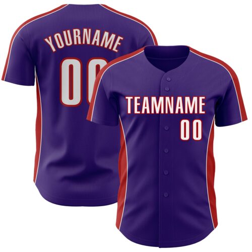 Pinstripe0514 Custom Purple White-Red Classic Color Block Side Panel Stripe Authentic Baseball Jersey