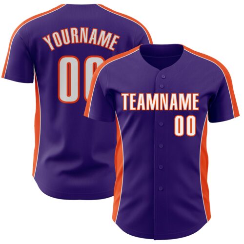 Pinstripe0515 Custom Purple White-Orange Classic Color Block Side Panel Stripe Authentic Baseball Jersey