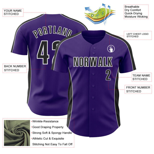 Custom Purple Black-White Classic Color Block Side Panel Stripe Authentic Baseball Jersey