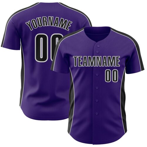 Pinstripe0516 Custom Purple Black-White Classic Color Block Side Panel Stripe Authentic Baseball Jersey